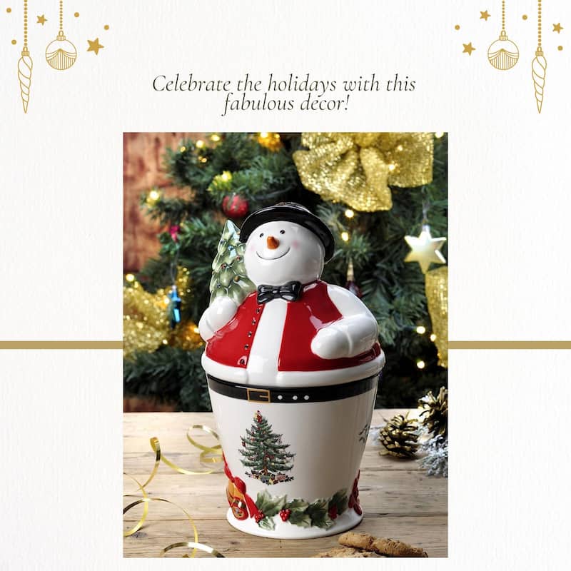 Spode Christmas Tree Mr Snowman Cookie Jar - 4.25" D x 10" H