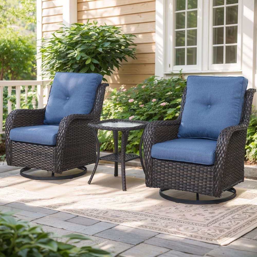 Gymojoy 3-Piece Rattan Wicker Rocking Swivel Chair Set with Table