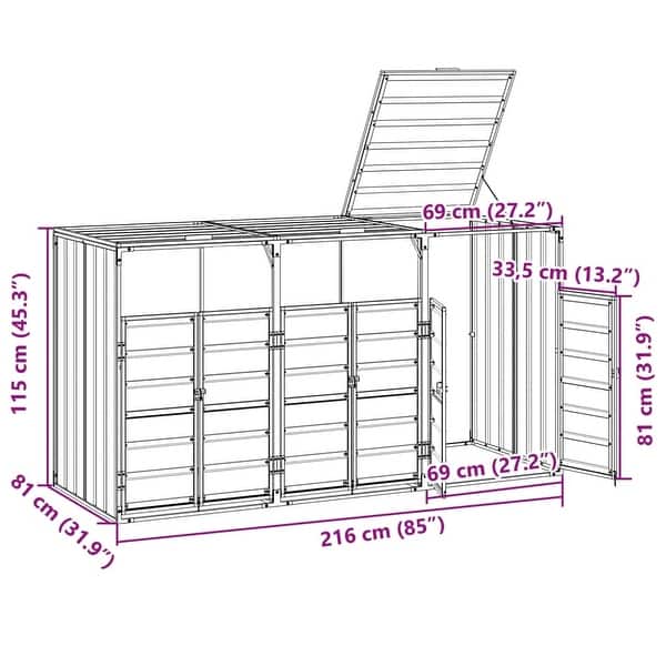 dimension image slide 3 of 5, vidaXL Wheelie Bin Storage Rubbish Waste Bin Storage Steel