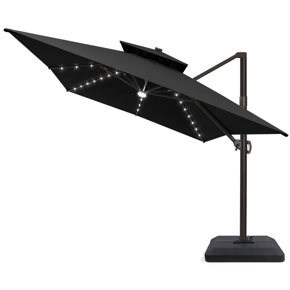 Pellebant Outdoor 10x13FT Patio Cantilever Umbrella Dual Top Lar Lighted with Weight Base
