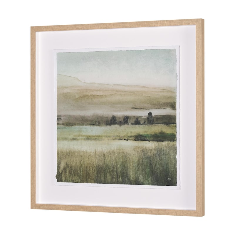 Rolling Fields II Hand Embellished Brown Framed Watercolor Art Print on Paper Mounted with Backing