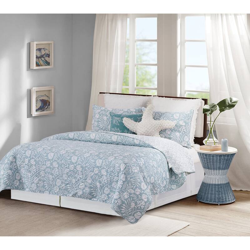 Seafoam Reef Cotton Quilt Set - 3 Piece - Queen