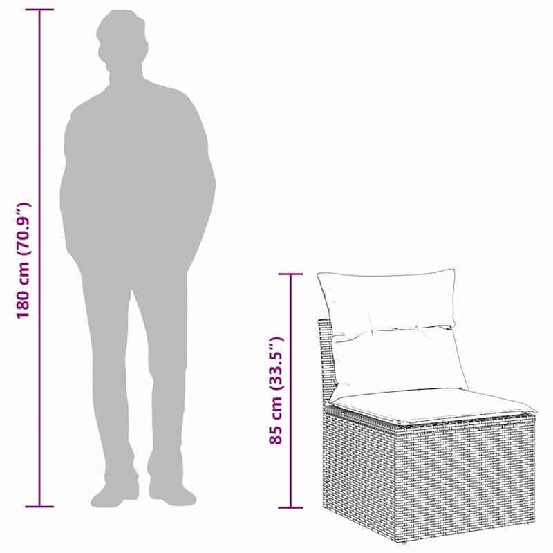 vidaXL Garden Sofa Set with Cushion 7 pcs Black Poly rattan - 24 x 72 x 33