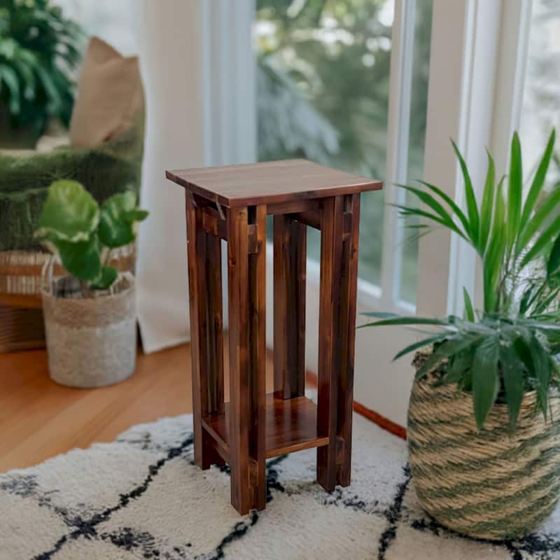 Acacia Wood Architectural Plant Stand with Shelf