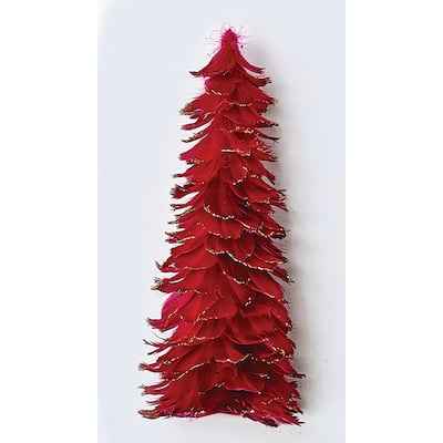 8" Feather Tree w/ Glittered Tips, Red