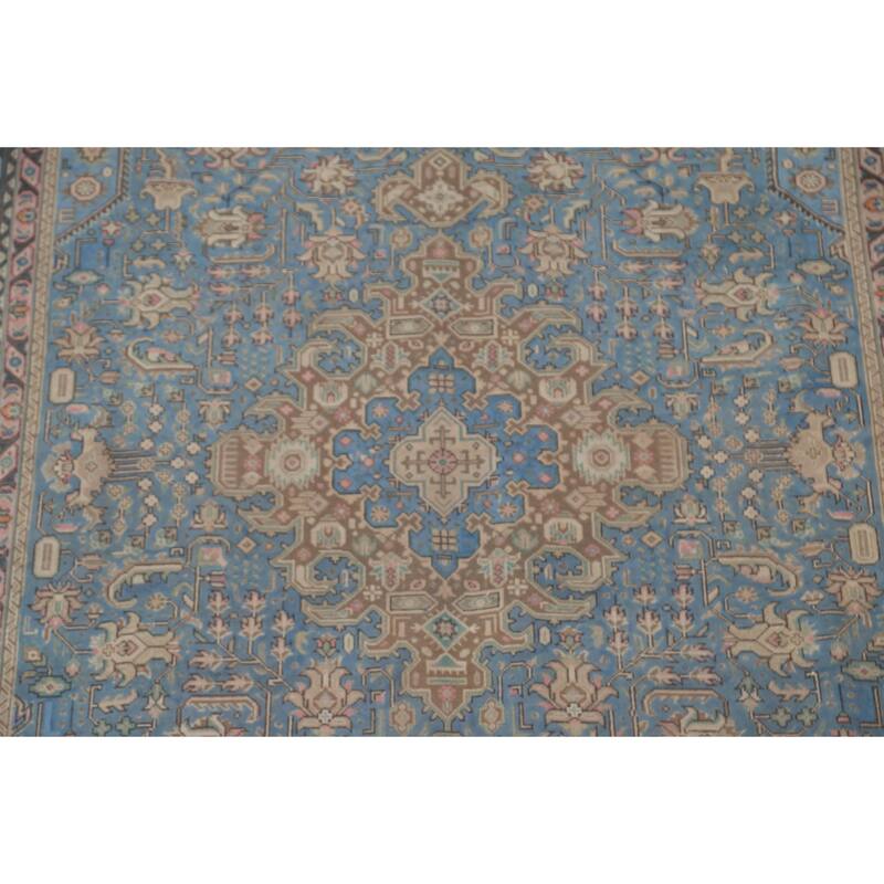 Over Dyed Blue Tabriz Persian Vintage Rug Hand-Knotted Wool Carpet - 8'0"x 10'11"