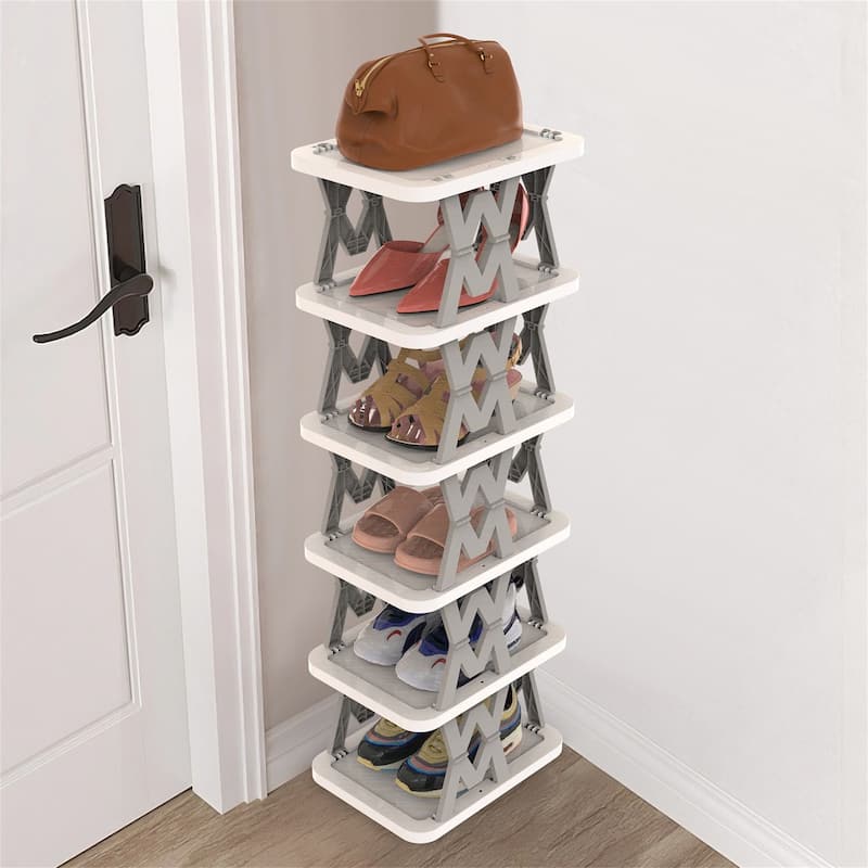 6 Tier Foldable Shoe Rack Vertical Shoe Organizer - Grey