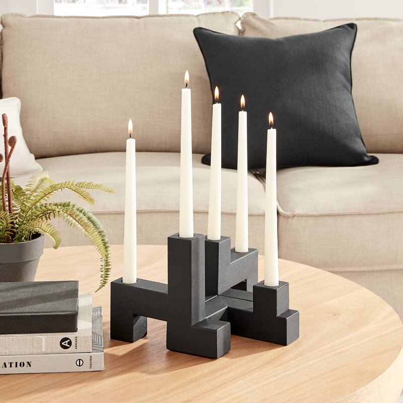 2-Piece Stacked Candelabra Taper Candle Holders - 9.5" - Black