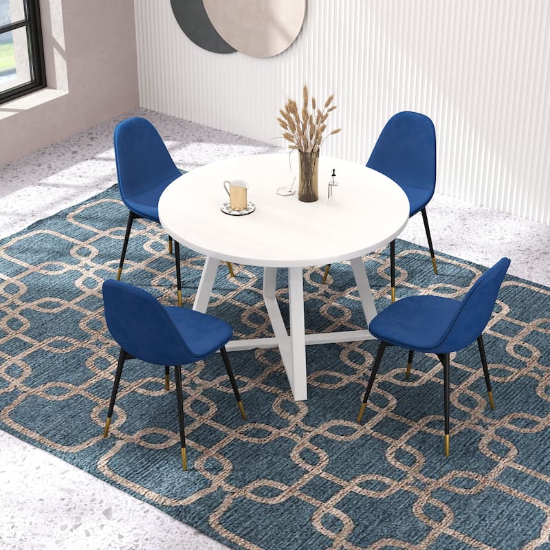 5-Piece, Modern Round Table Dining Set with Trestle Round Table and 4 Chairs, for Kitchens and Dining Rooms, Blue - Blue