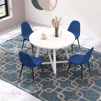 Elegant 5-Piece Round Dining Set with Trestle Base Table and Plush Velvet Chairs for a Stylish Modern Dining Room
