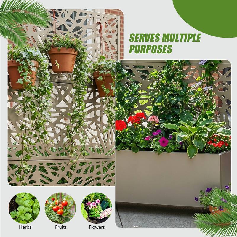 Metal Galvanized Planter Box with Trellis Privacy Screen Lockable Wheels