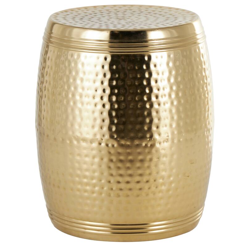 Gold or Silver Metal Hammered Drum Accent Table with Grooves