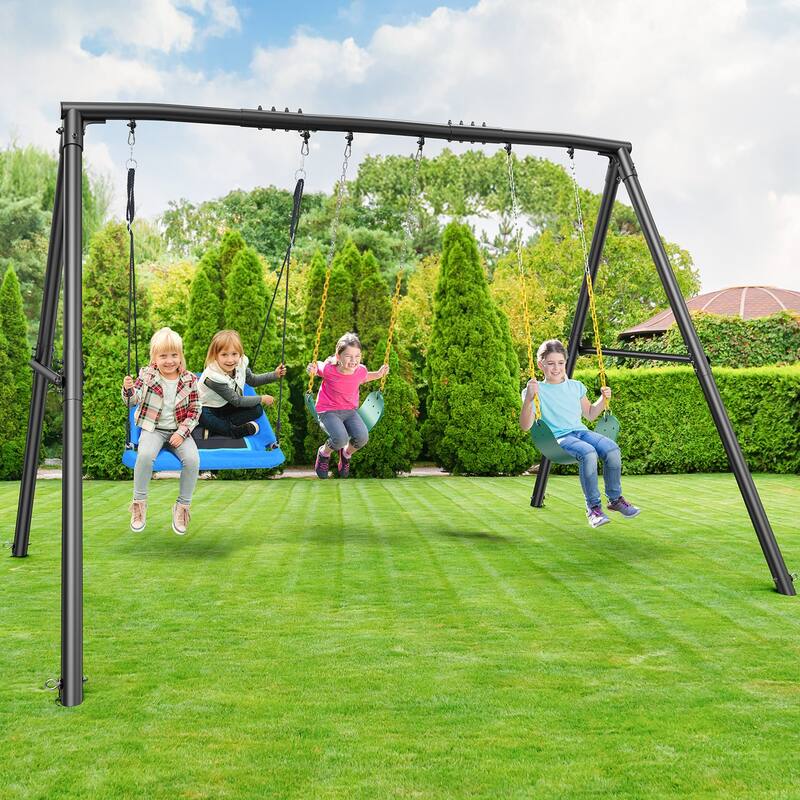 Hapfan 7.3ft Tall 600lb Heavy Duty Swing Set with 1 Platform Swing, 2 Belt Swings,A Frame Metal Swing Set
