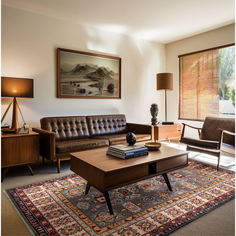 ECARPETGALLERY Hand-knotted Uzbek Ghazni Grey Wool Rug - 5'0 x 7'3