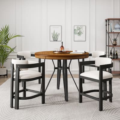 Netia 5-Piece Counter-Height Bar Set with Boucle Upholstered Chairs and Metal Table Base by Christopher Knight Home