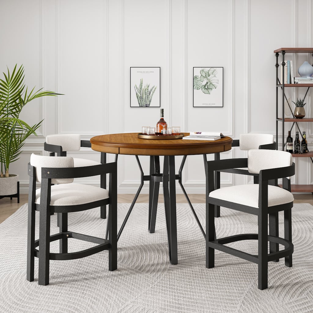 Netia 5-Piece Counter-Height Bar Set with Boucle Upholstered Chairs and Metal Table Base by Christopher Knight Home