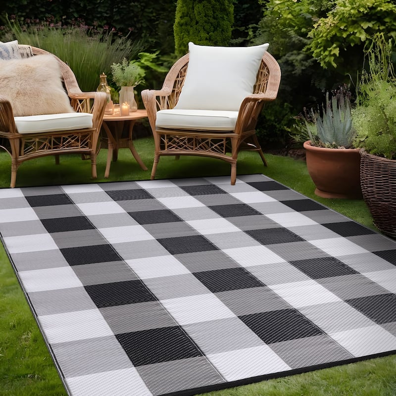 Beverly Rug Buffalo Plaid Outdoor Rug Waterproof for Patio, RV Camping