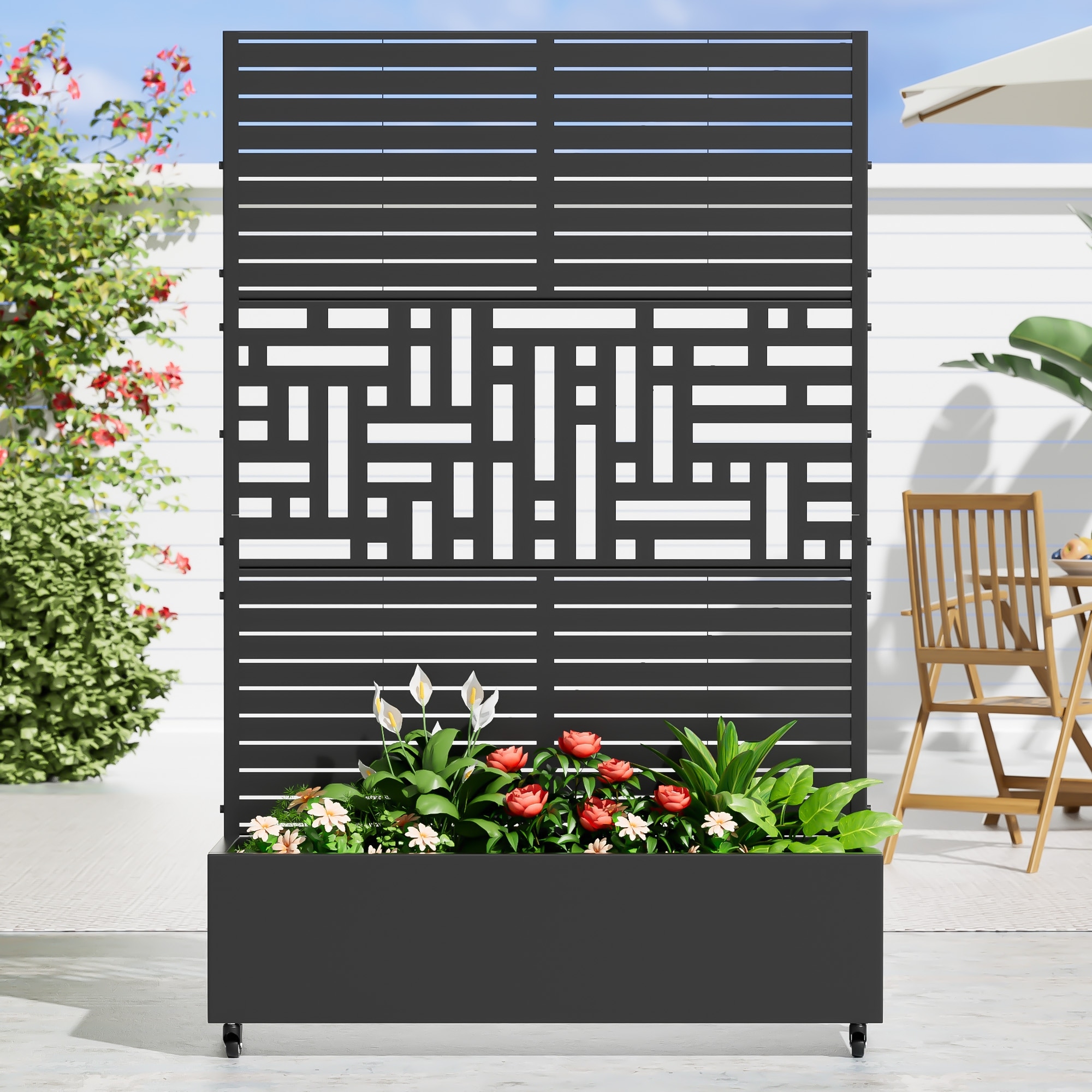 Metal Movable Planter Box with Trellis Privacy Screen Planter Box