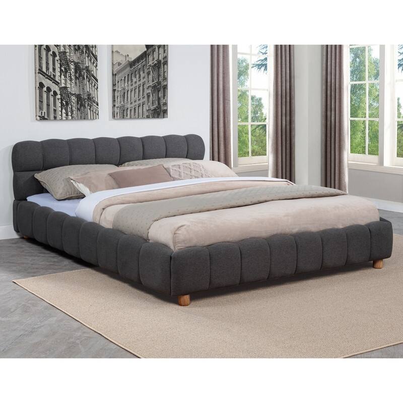 Best Master Furniture Maelle Burlap Upholstered Tufted Platform Bed - Gray