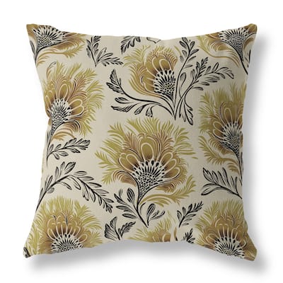 Beige And Olive Whimsical Wilds Faux Suede Throw Pillow Zipper