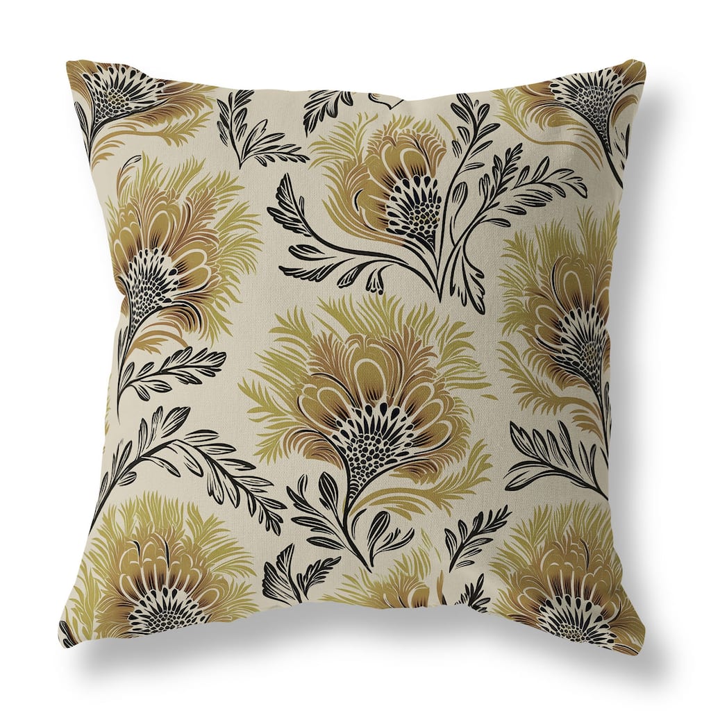 Beige And Olive Whimsical Wilds Faux Suede Throw Pillow Zipper