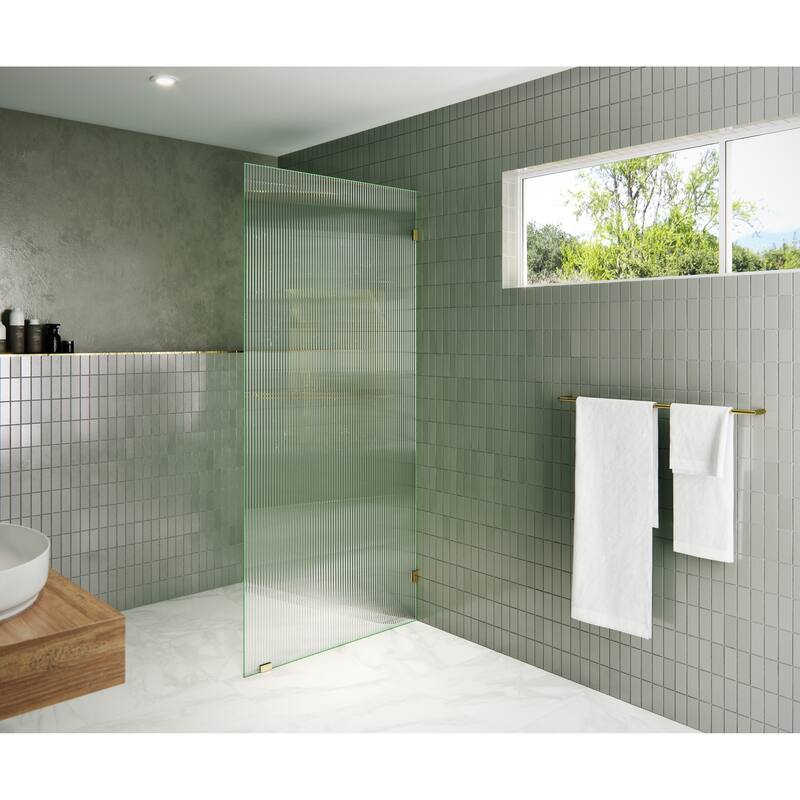 Glass Warehouse 34" x 78" Frameless Shower Door - Single Fixed Panel Fluted Frosted