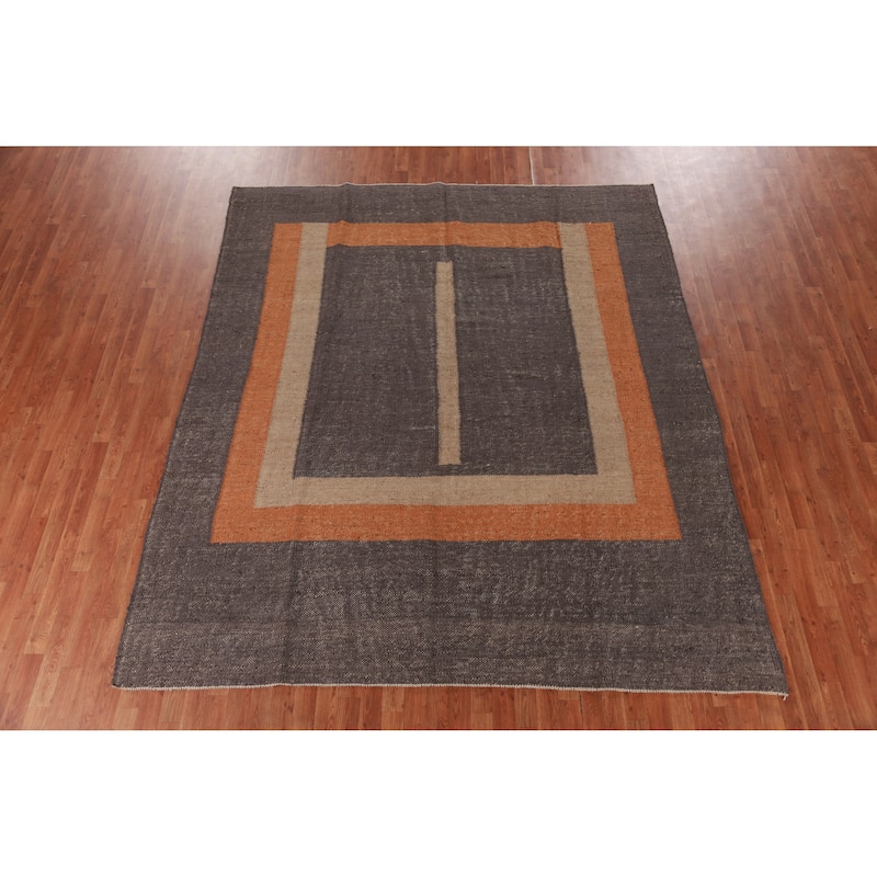 Hand Woven Oriental 100% Jute Carpet Southwestern Modern Brown Kilim Area Rug - 9' 9'' X 8' 4''