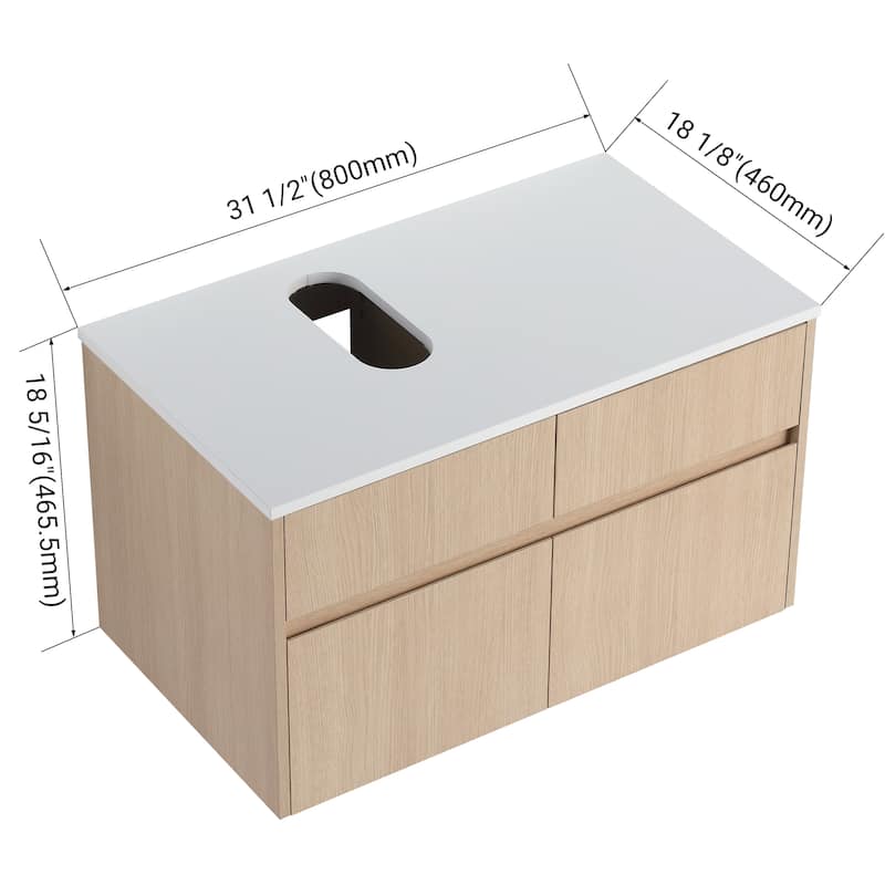Bathroom Vanity With Sink In 32 Inch, Floating Bathroom Vanity With 2 Soft Close Doors And Drawer