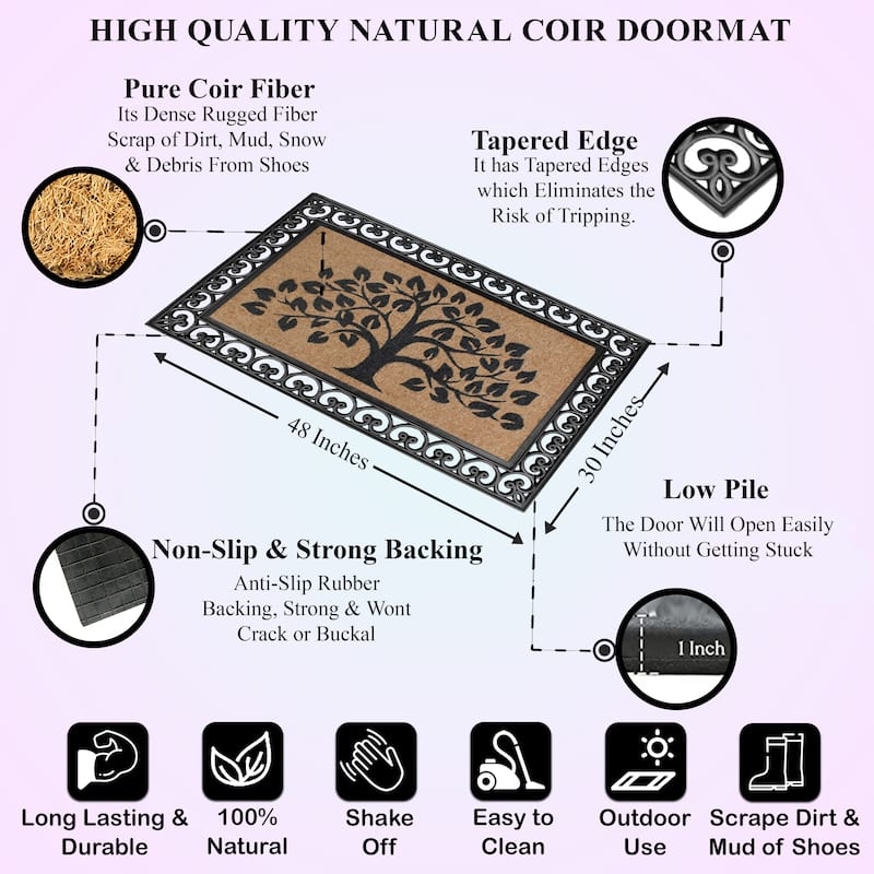 A1HC First Impression Hand Finished Rubber and Coir Classic Paisley Border Extra Large Double Doormat (30" x 48")