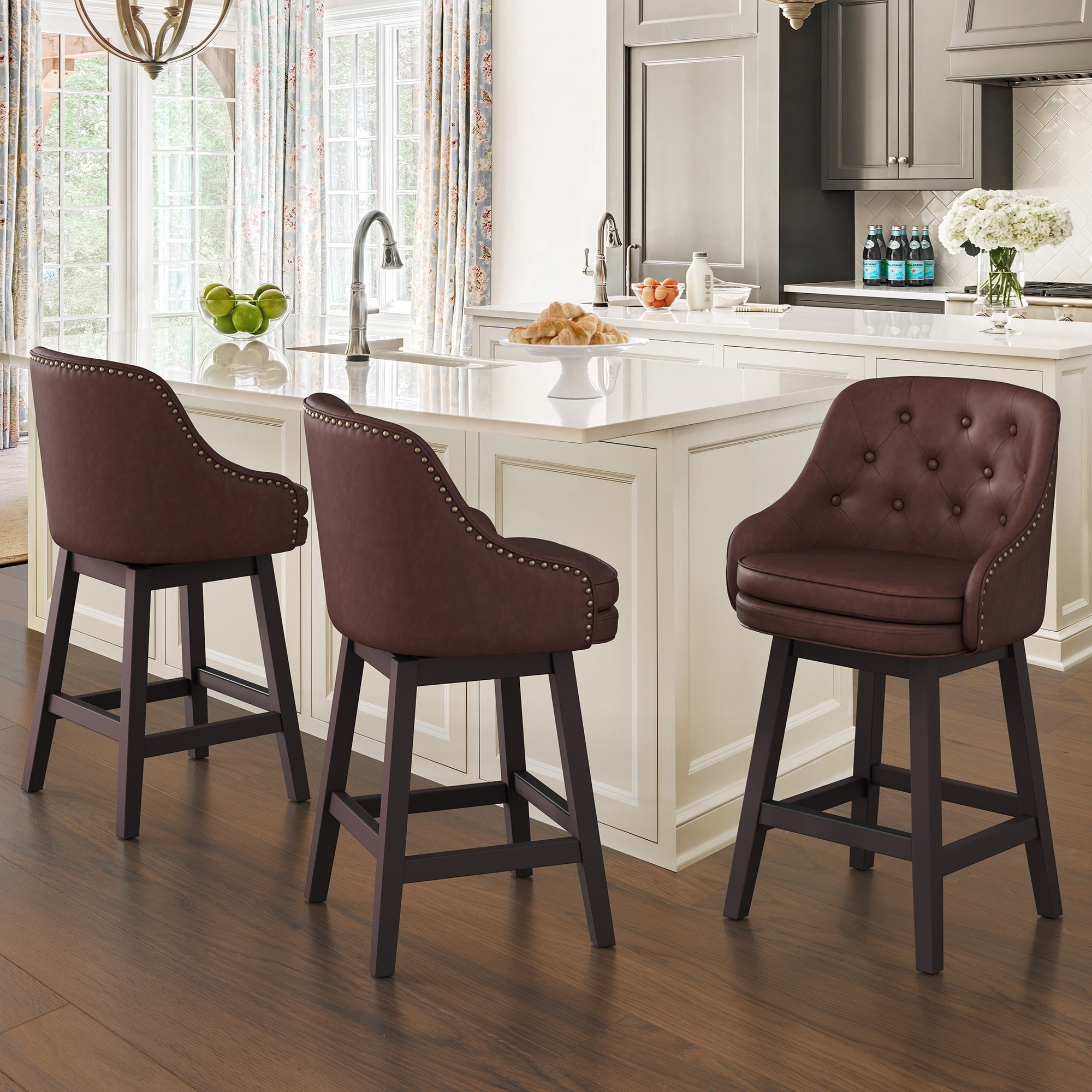Upholstered Swivel High Back Swivel Counter Height Stools Swivel
