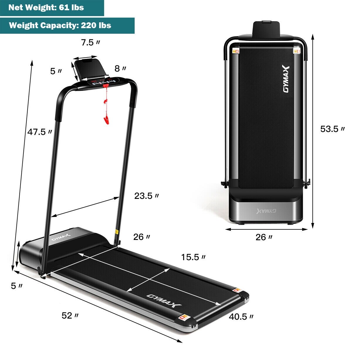 Gymax folding treadmill 1100w electric motorized running jogging walking machine cheap