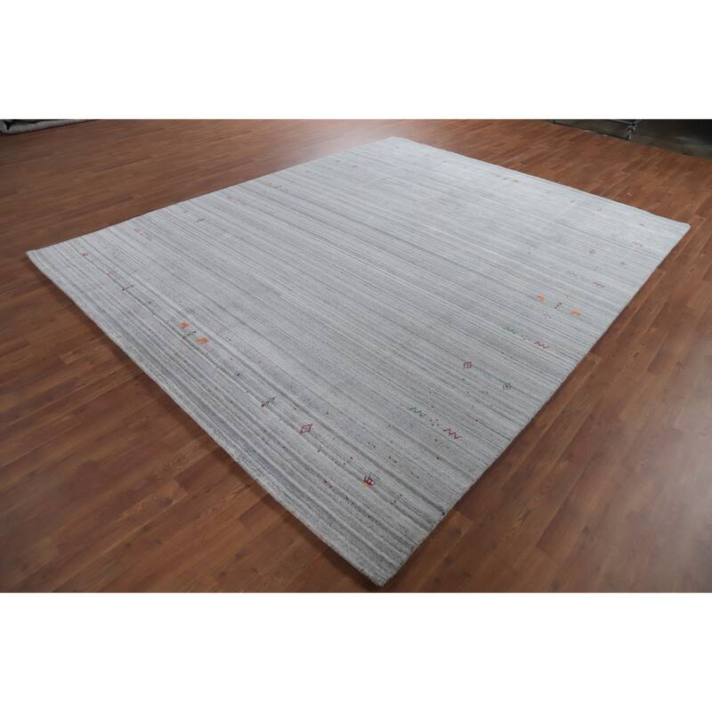 Hand Knotted Oriental Silk Carpet Tribal Animal Pictorial Greys & Charcoal Gabbeh Area Rug - 10' 1'' X 8' 2''