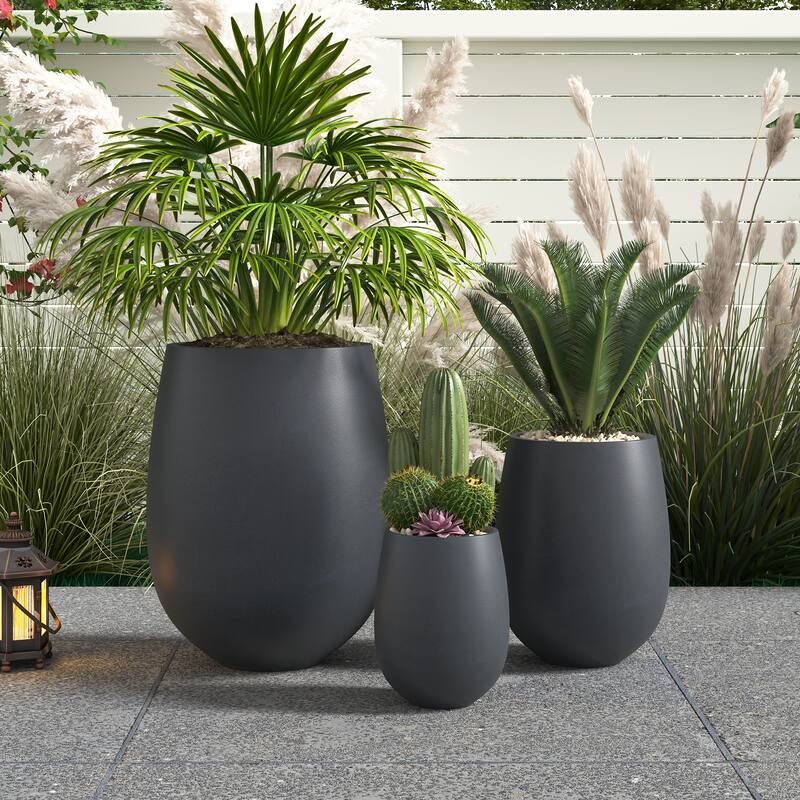 Lightweight Round MGO Outdoor Planter Set-3 Sizes (15.6"/10.74"/7.3"),Large Outdoor Indoor Flower Pots with Drainage Hole