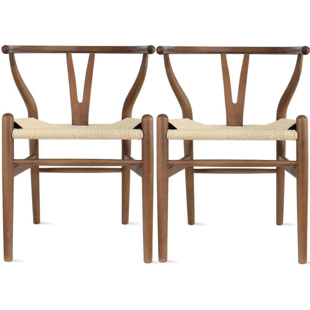 Set of 2 Natural Modern Wood Dining Chair With Back Y Arm Armchair Hemp Seat Home Restaurant Office Desk Work Kitchen