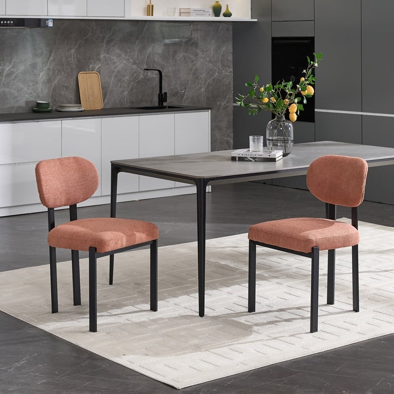 2Pcs Modern Dining Room Chairs Mid-Century Upholstered with Metal Legs - Orange