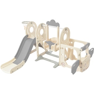 Kids Swing-N-Slide with Bus Play Structure, Freestanding Bus Toy with Slide&Swing , Bus Slide Set with Basketball Hoop