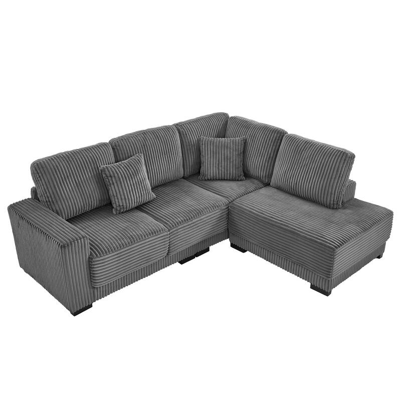 Anmytek 93 Inch Plush Soft Corduroy L Shaped Sectional Sofa with Reversible Chaise