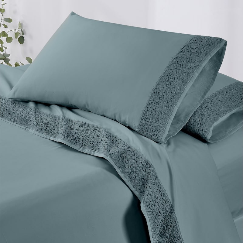 Modern Threads 4-Piece Soft Microfiber Crochet Lace Sheet Set
