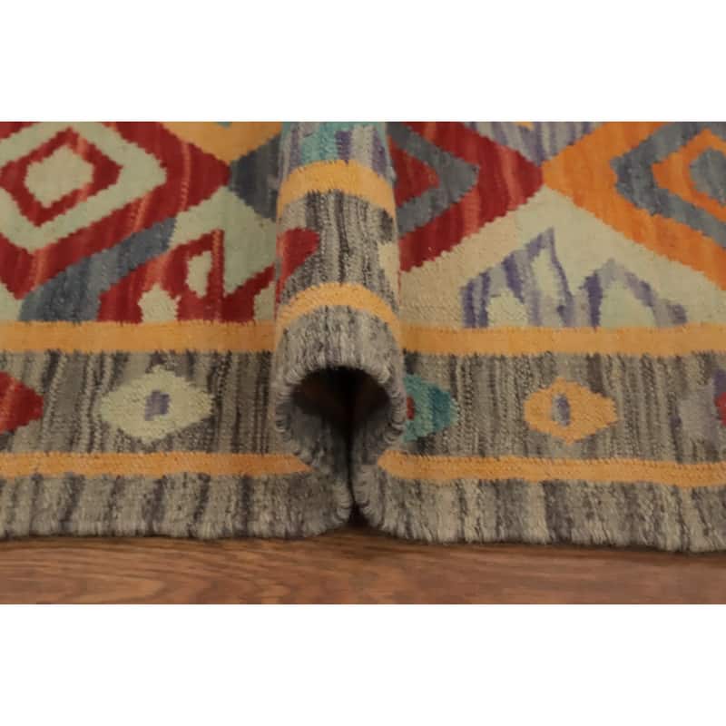 Hand Woven Oriental 100% Wool Carpet Southwestern Tribal Multi-Colored Kilim Runner Rug - 10' 10'' X 2' 9''