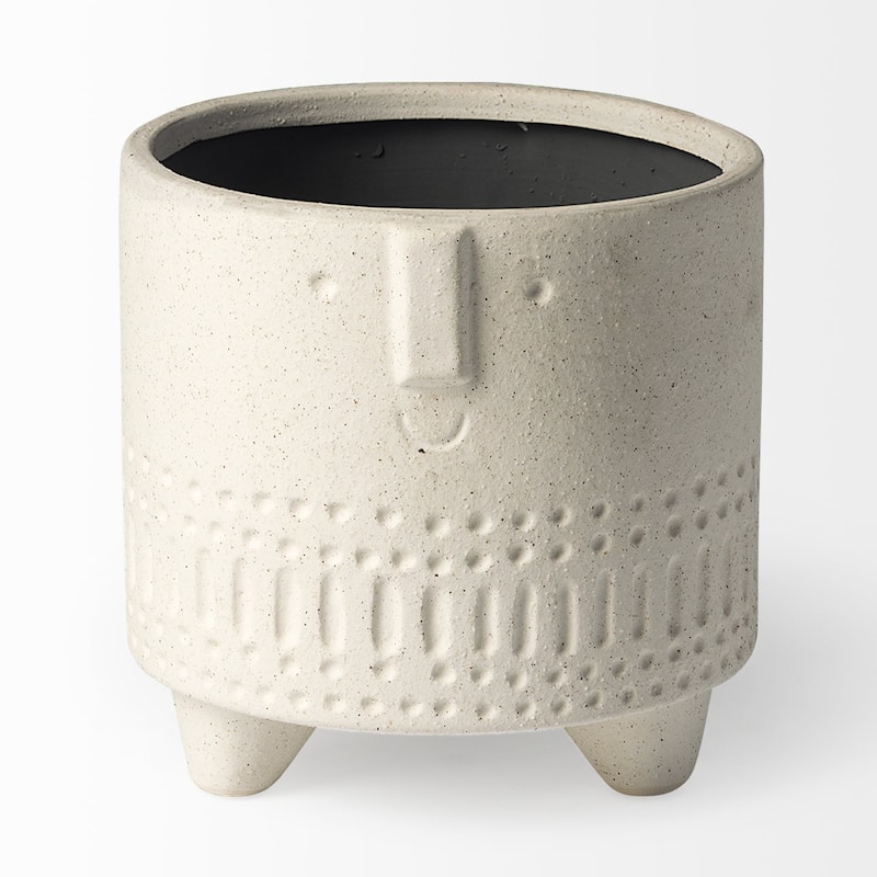 HomeRoots 7" White Abstract Cylinder Ceramic Table Vase