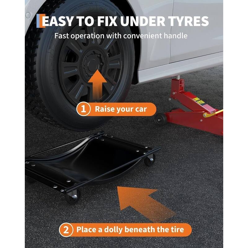 4-Pack Heavy-Duty Car Wheel Dolly Set 10000-lb Capacity 3.5Inch Steel Wheels 24 x 15 in Black