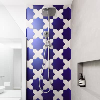 Merola Tile Argile Star Blue with Bianco Cross 7" x 14" Porcelain Floor and Wall Tile - Kit (2 Tiles)