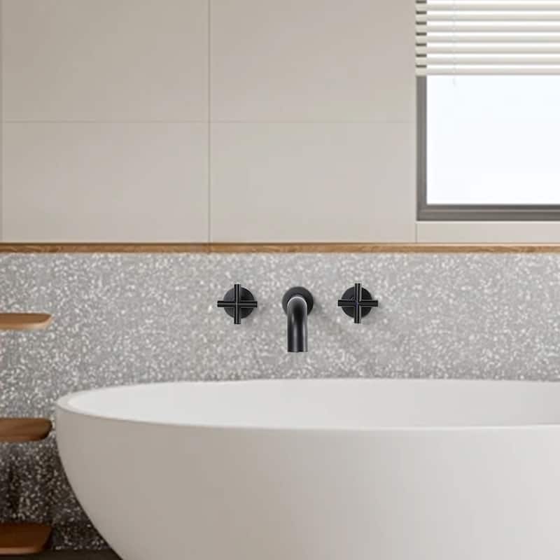 WOWOW Modern Cross-Style Dual-Handle Wall-Mounted Bathtub Faucet