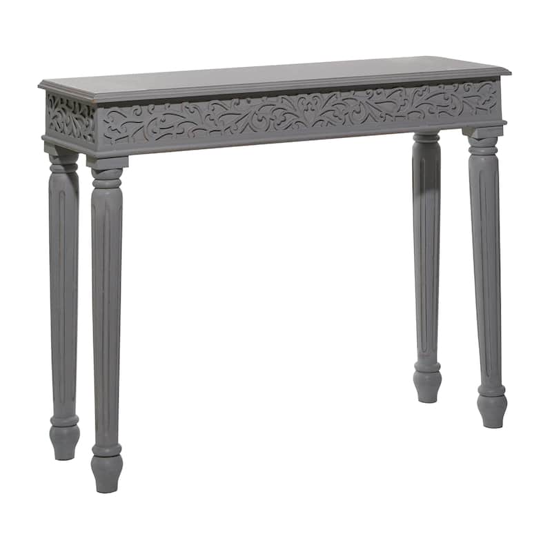 Wood Scroll Intricately Carved Slim Console Table with Turned Legs - White or Gray - Roche River Decor - Gray
