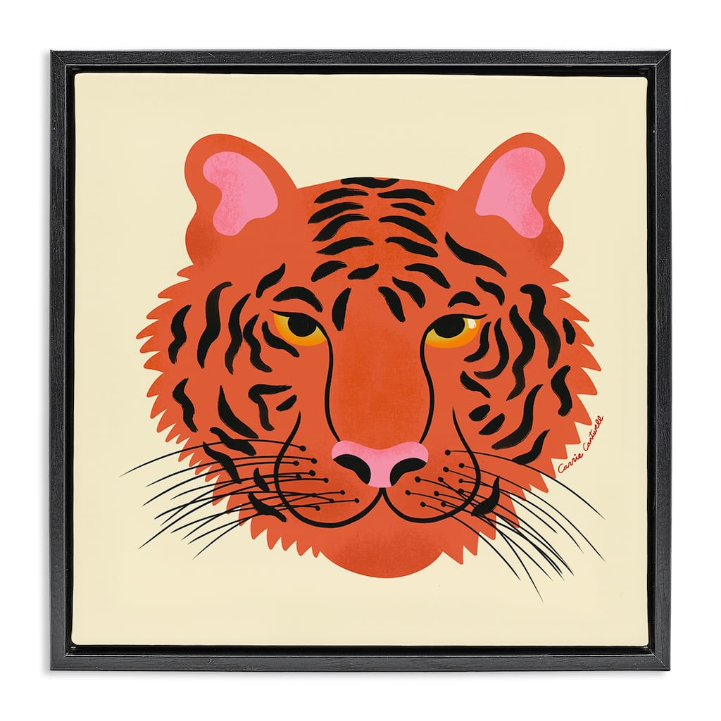 Stupell Modern Wild Tiger Face Framed Floater Canvas Wall Art Design By Carrie Cantwell