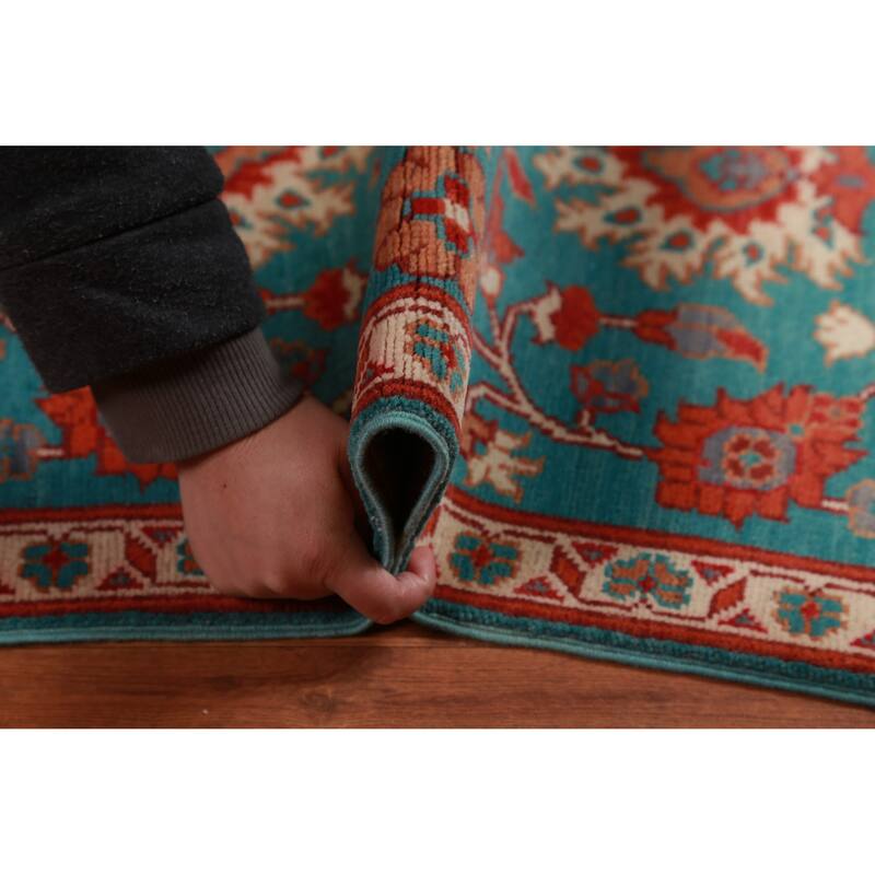 Traditional Kazak Oriental Foyer Rug Hand-Knotted Blue Wool Carpet - 2'0"x 3'0"