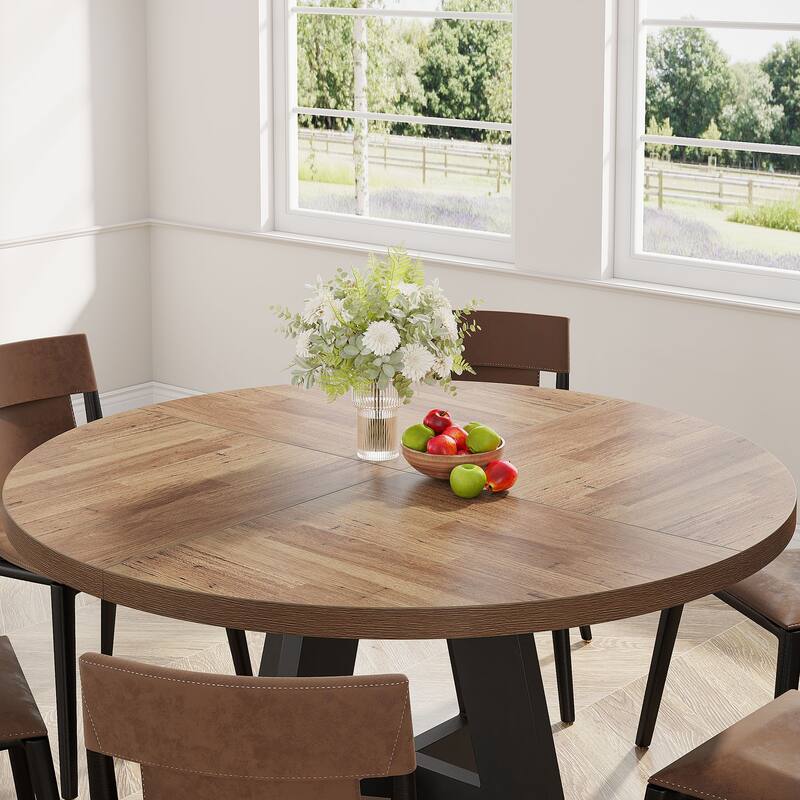 47-inch Round Dining Table Wood Dinner Table for 4-6 People