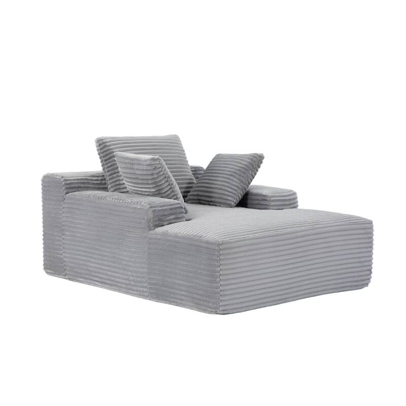 Oversized Chaise Lounge Chair, Corduroy Upholstered Sleeper Sofa Daybed, Grey, No Assembly Required