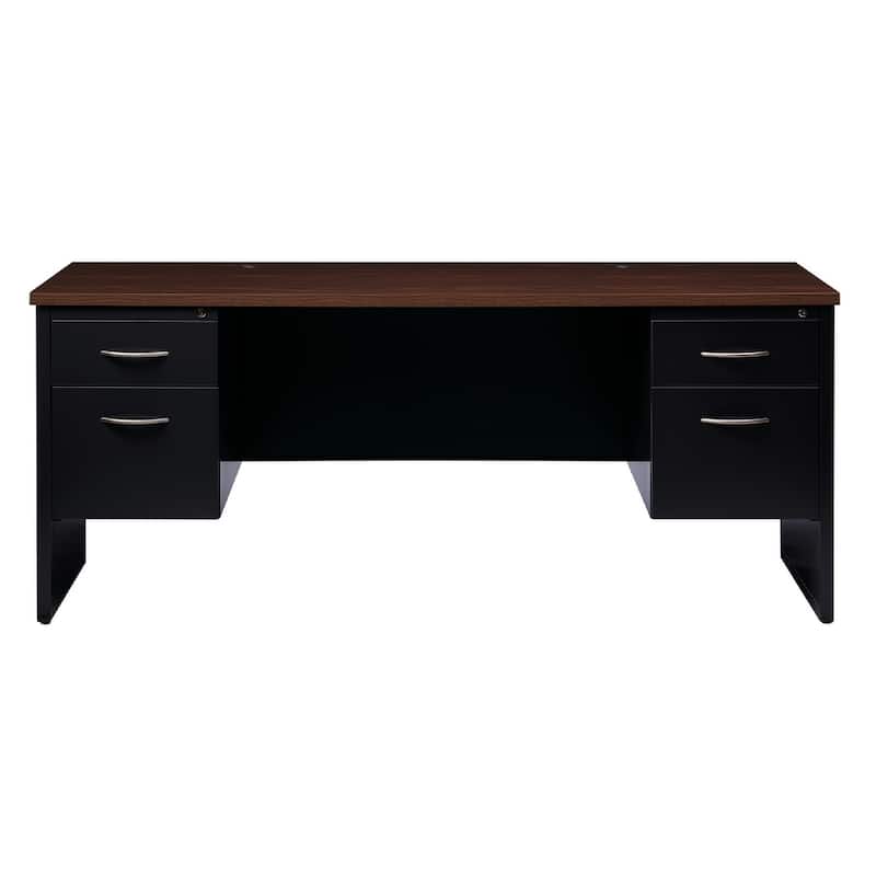 Hirsh 24D x 72W Double Pedestal Office Desk Credenza, Black / Walnut
