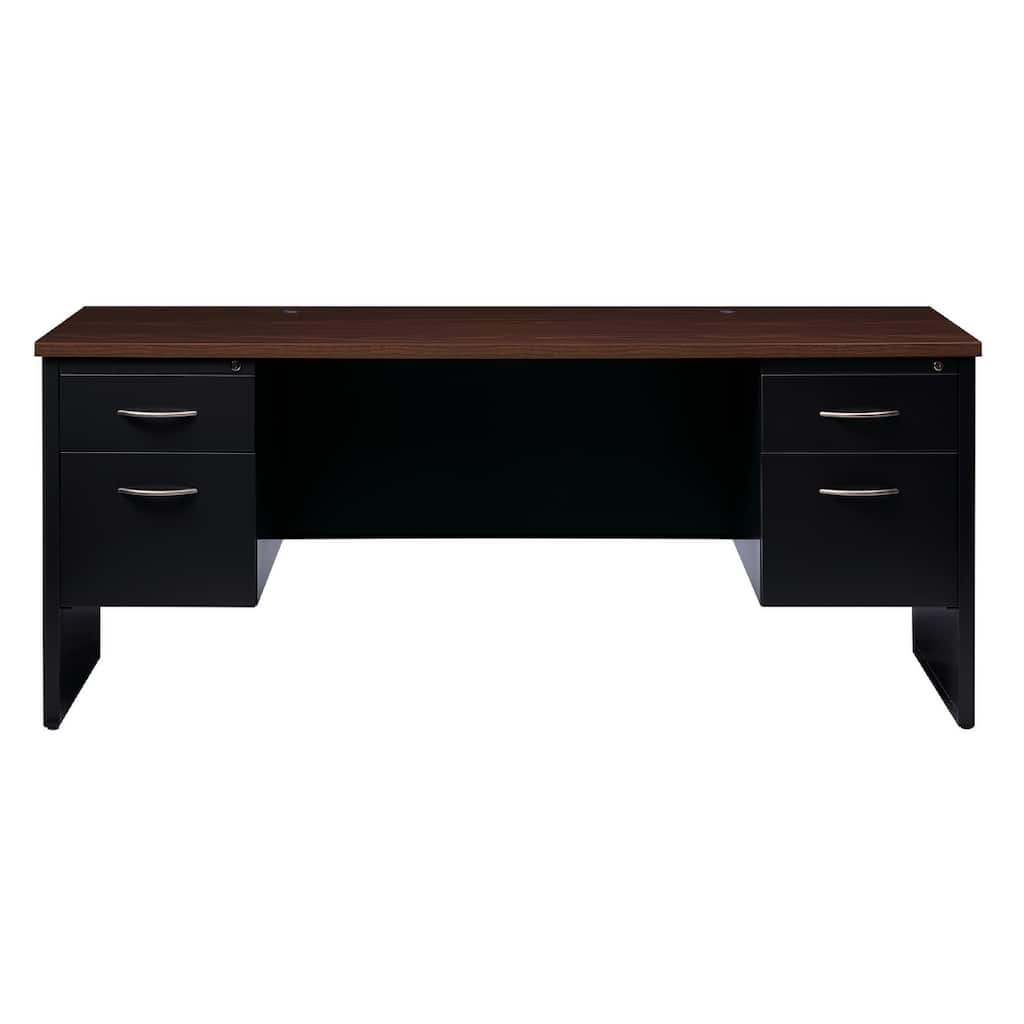 Hirsh 24D x 72W Double Pedestal Office Desk Credenza, Black / Walnut